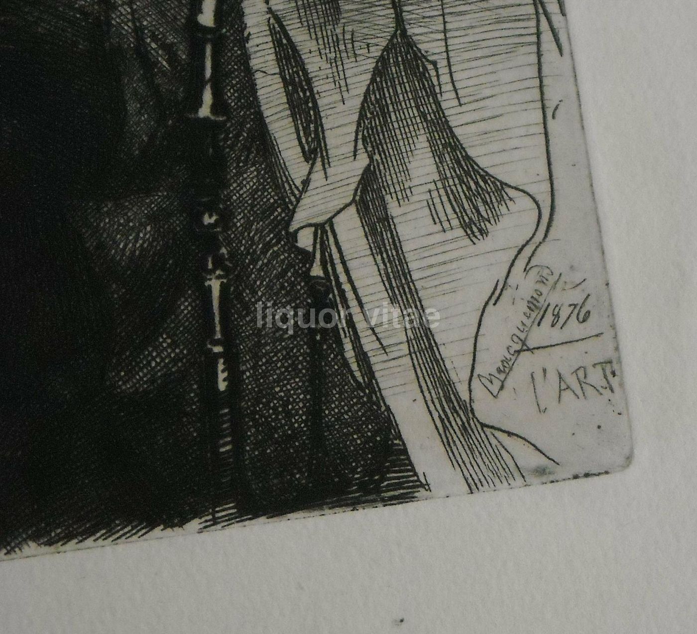 Felix Bracquemond, La Terrasse, 1876. Acquaforte Originale Antica.