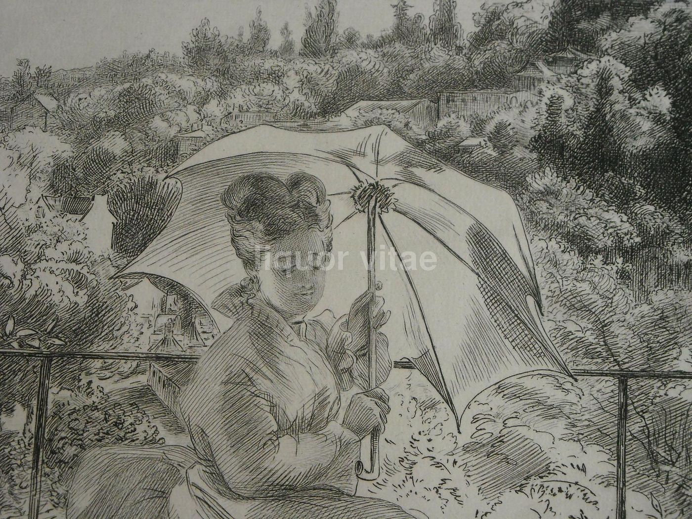 Felix Bracquemond, La Terrasse, 1876. Acquaforte Originale Antica.