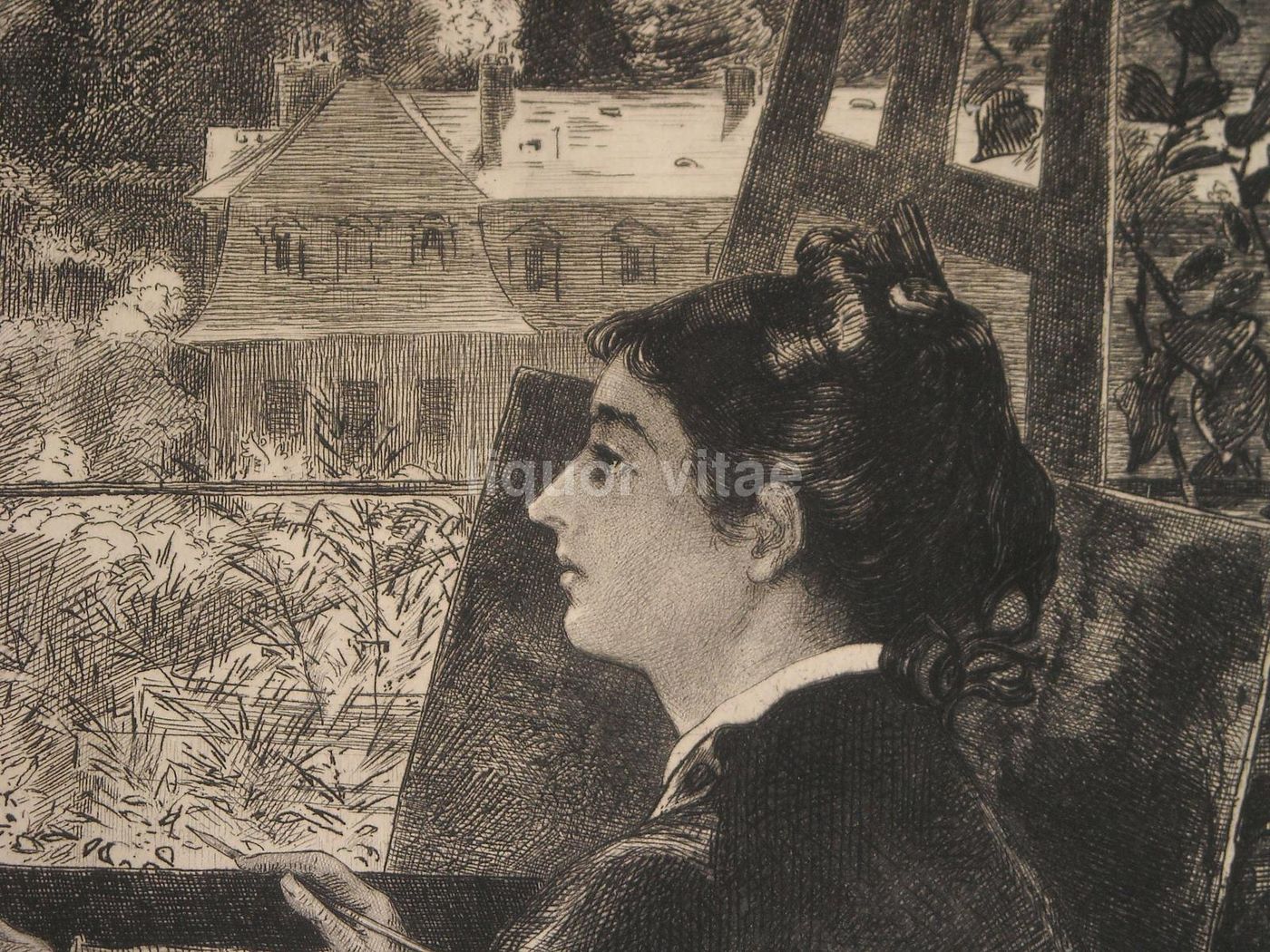 Felix Bracquemond, La Terrasse, 1876. Acquaforte Originale Antica.