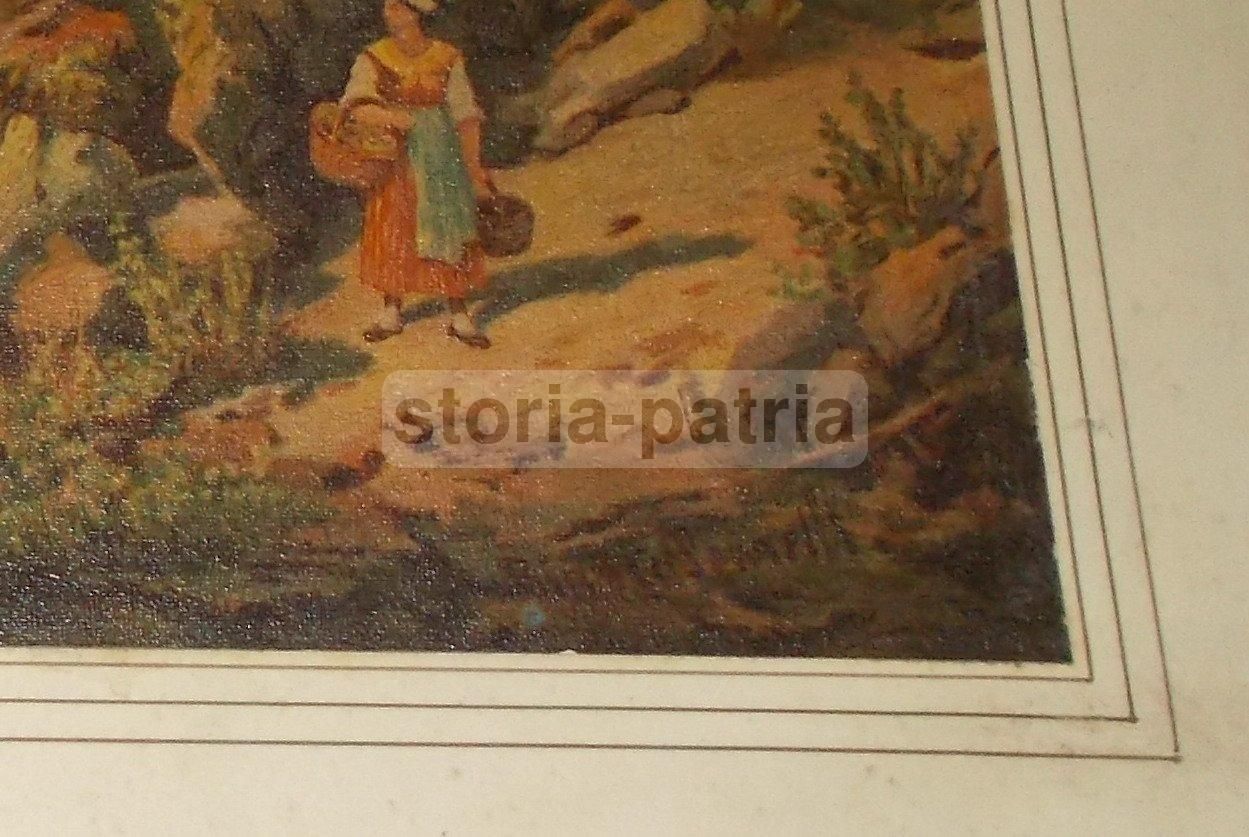 Stampa Antica Paesaggio Montano Con Ponte Di Bianco Pennelli