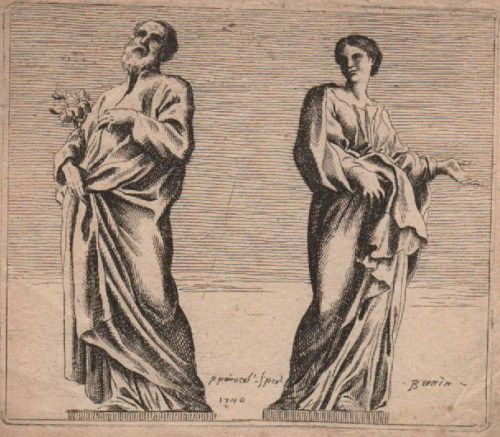 Incisione Antica Di Pierre Ignace Parrocel, 1740, Da Bernini, Napoli E Roma