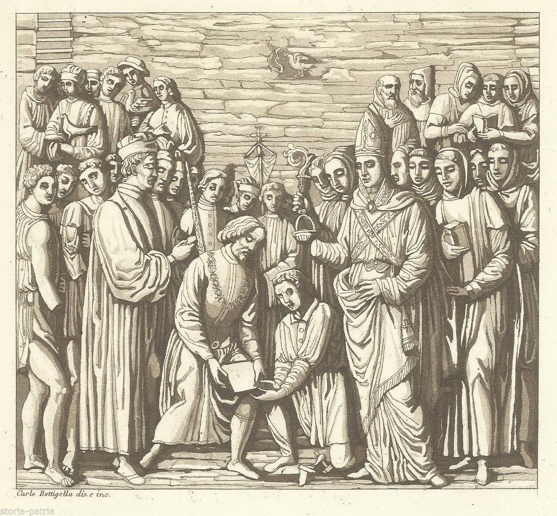Incisione Antica Di Carlo Bottigella, Certosa Di Pavia, Ottocento