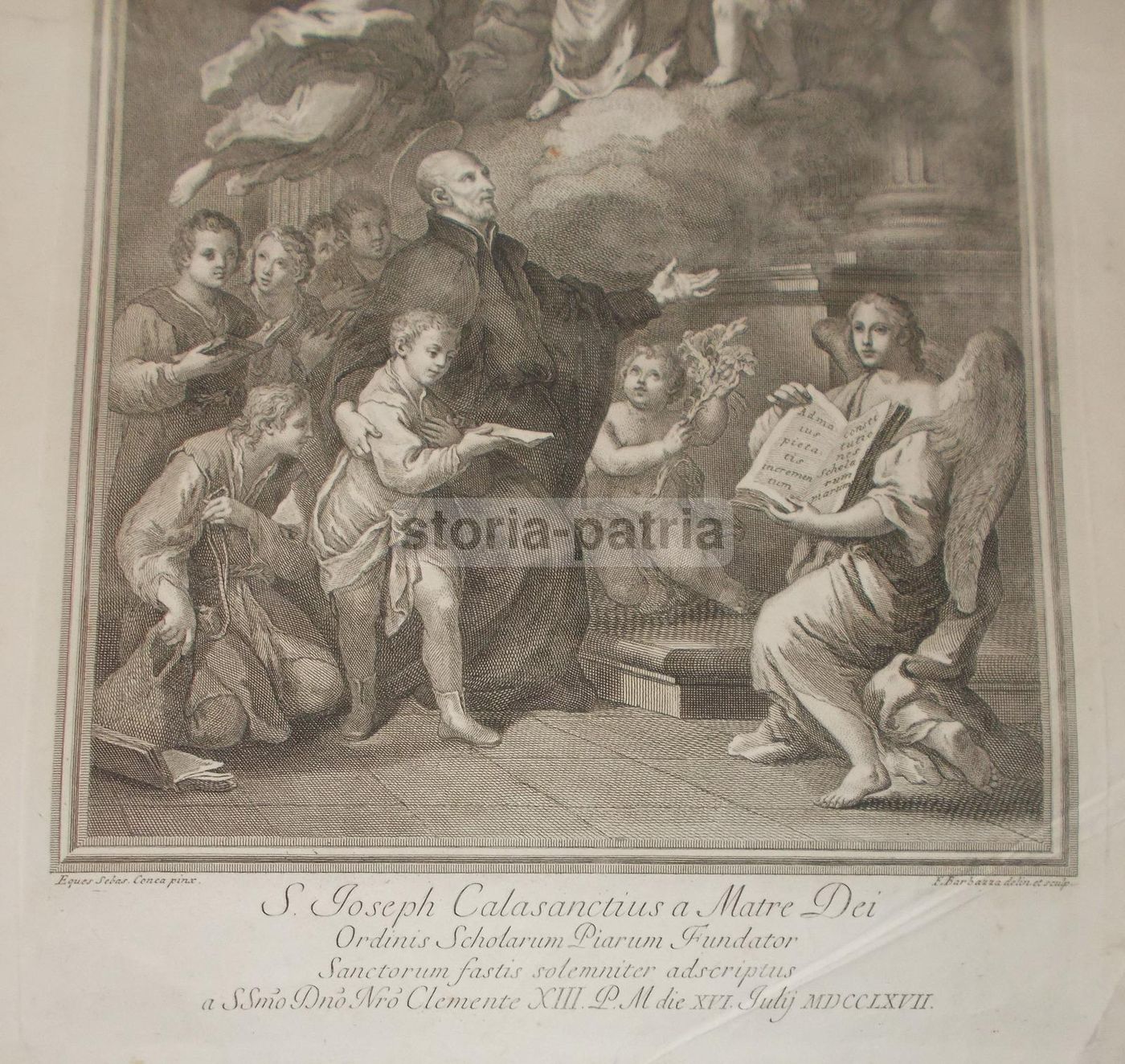 Incisione San Giuseppe Calasanzio, Barbazza Da Sebastiano Conca, XVIII Secolo