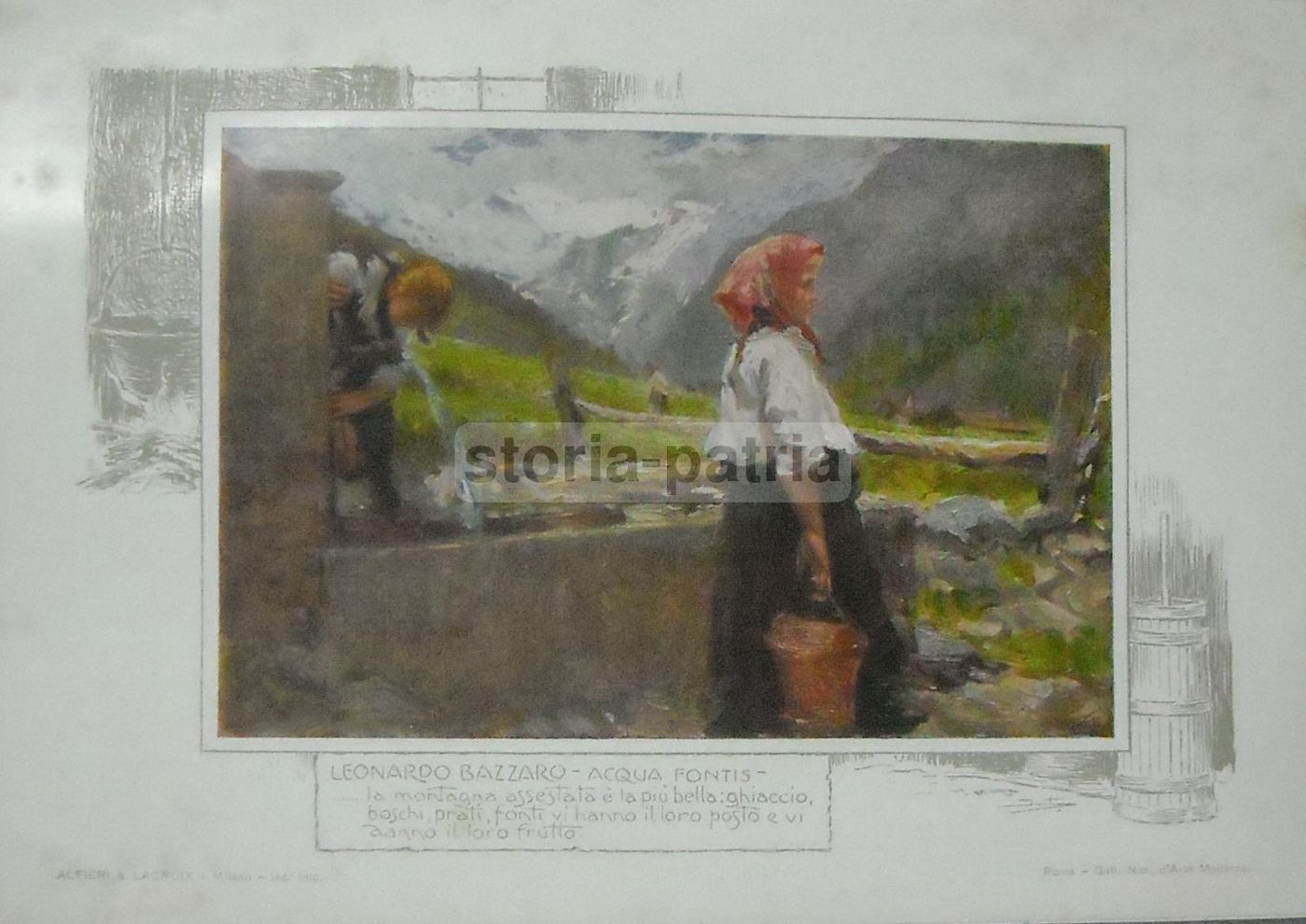 Stampa Acqua Fontis Di Leonardo Bazzaro, Paesaggio Montano, Anni '20