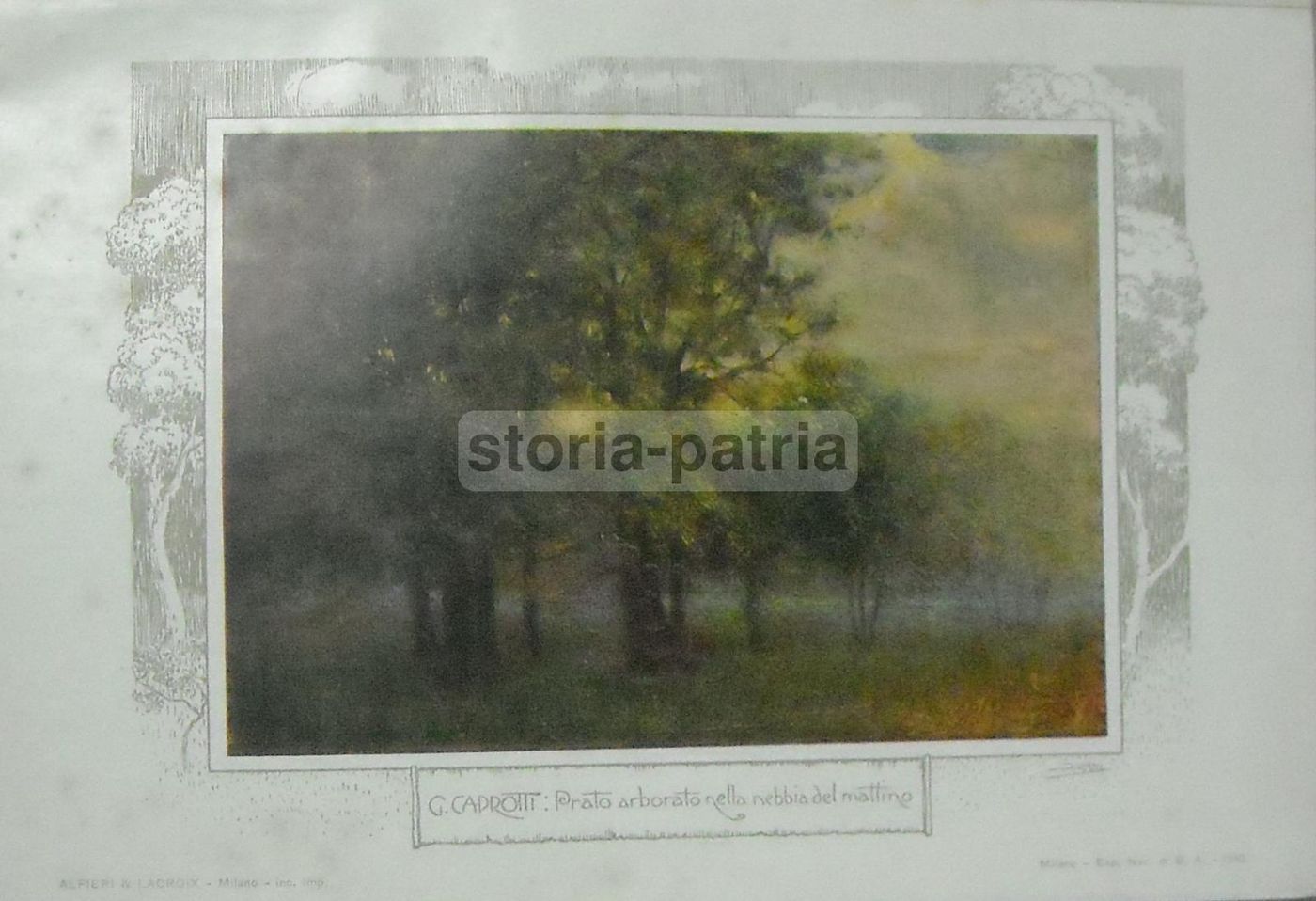 Stampa Antica G. Caprotti Paesaggio Montana Nebbia TCI Anni '20