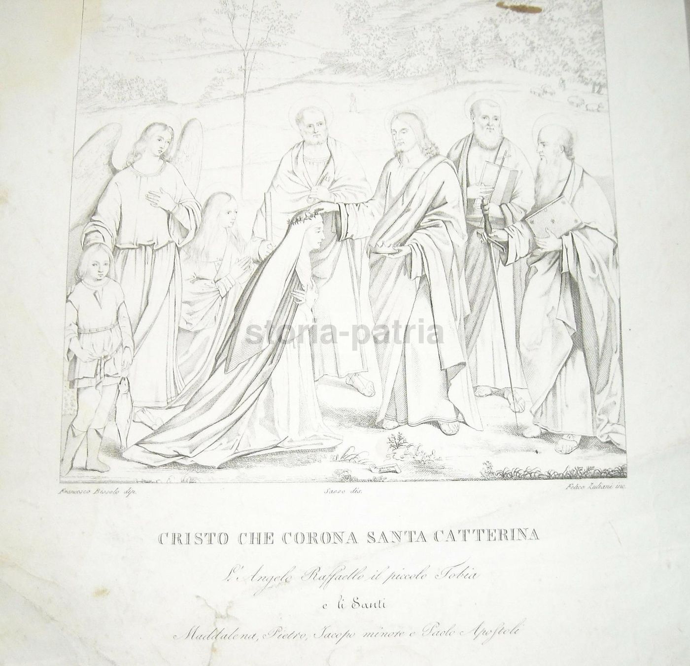 Incoronazione Di Santa Caterina, Incisione Di Felice Zuliani Da Francesco Bissolo, Metà XIX Secolo