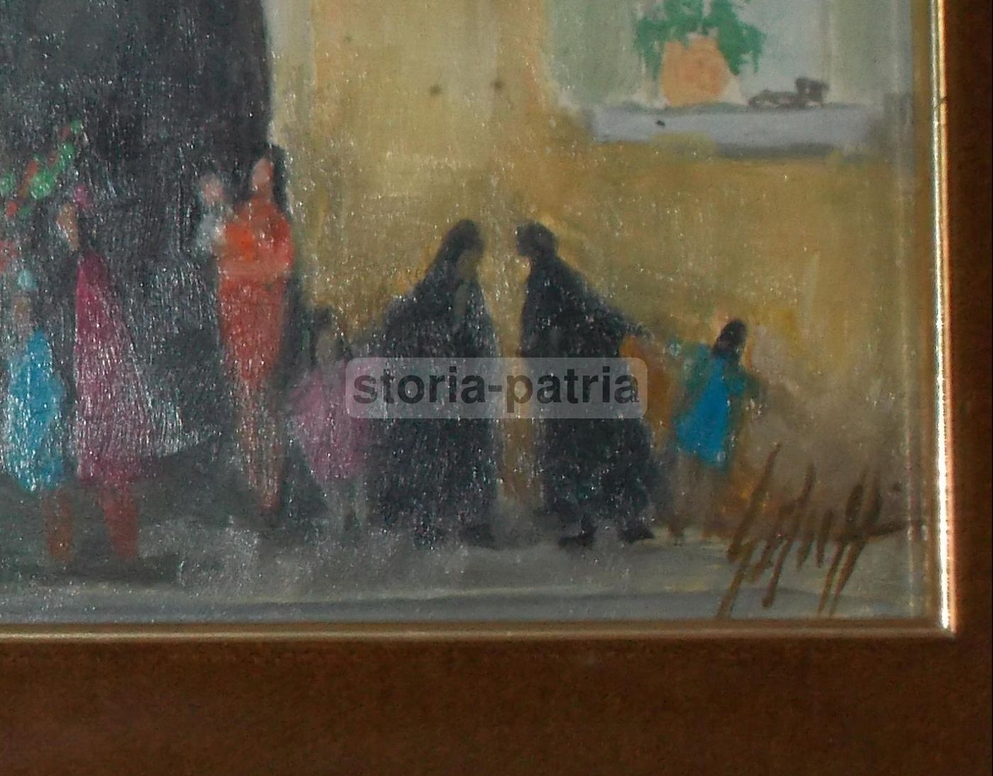 Dipinto Olio Su Compensato Raffigurante Scena Fioraio, Anni 1950 1970