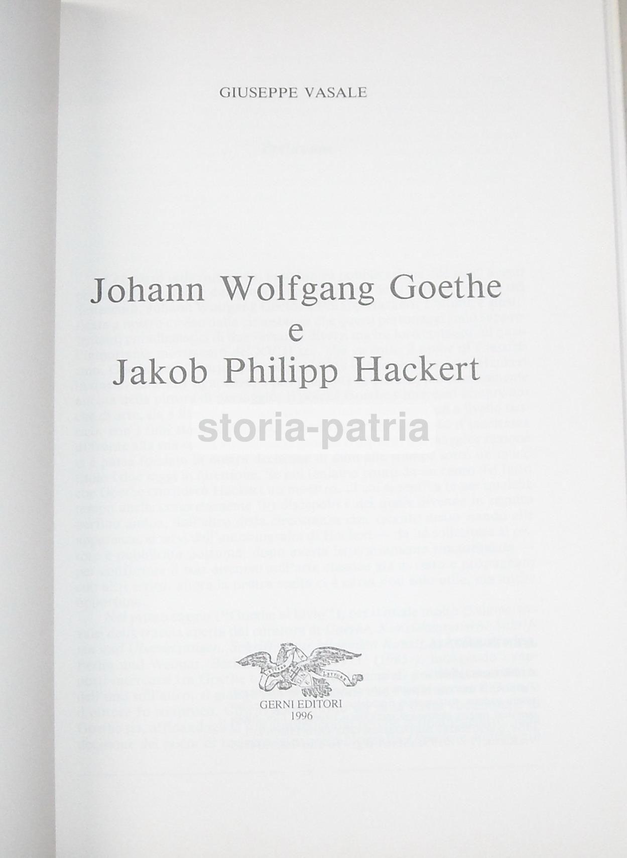 Goethe E Hackert: Pittore E Impresario Di Giuseppe Vasale (1996)