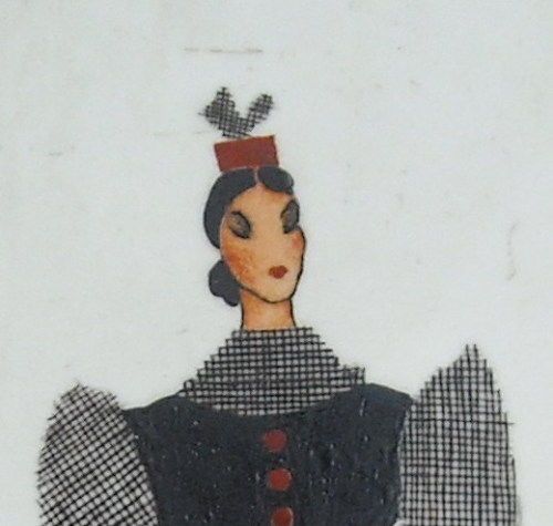 Mattonella In Ceramica Con Costume Tradizionale Sardo, Anni '30