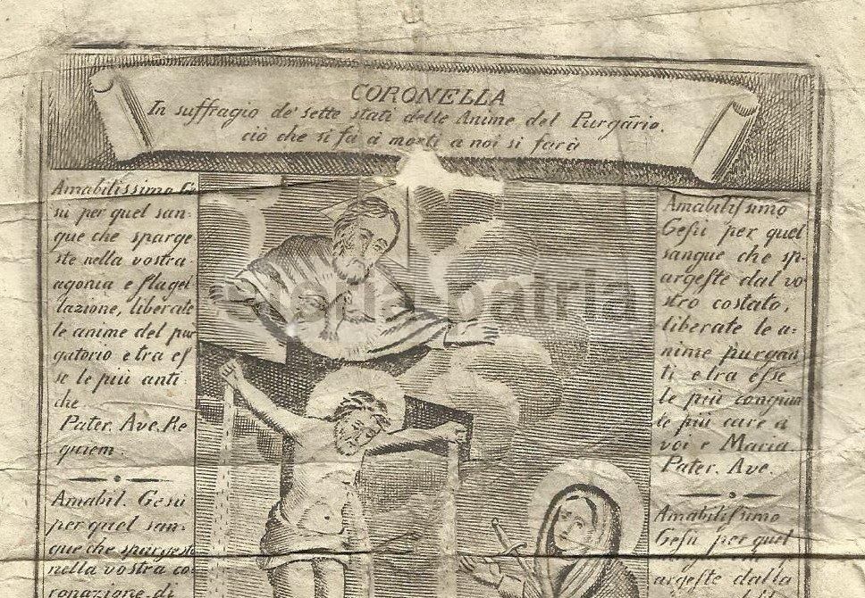 Stampa Anime Del Purgatorio, Crocifissione, Napoli, XVIII XIX Secolo