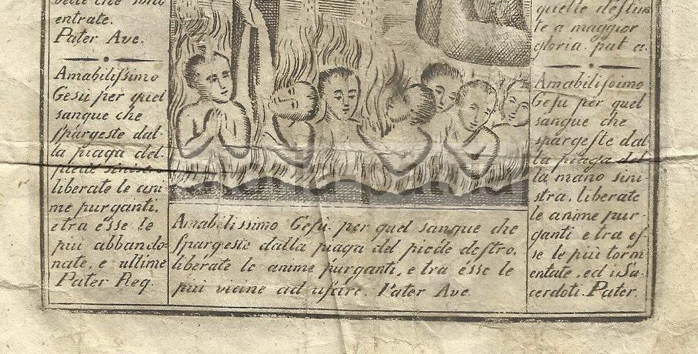 Stampa Anime Del Purgatorio, Crocifissione, Napoli, XVIII XIX Secolo