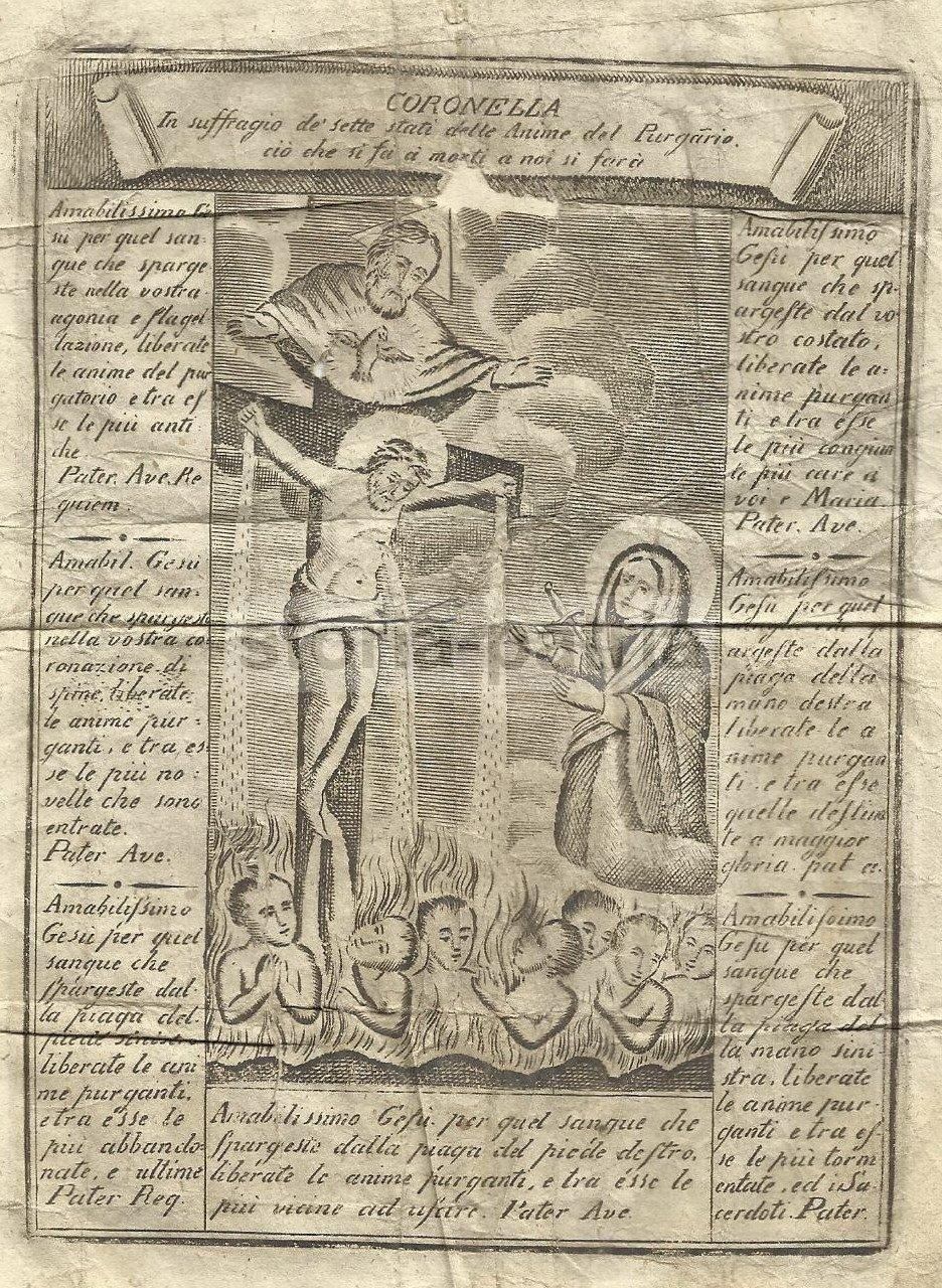 Stampa Anime Del Purgatorio, Crocifissione, Napoli, XVIII XIX Secolo