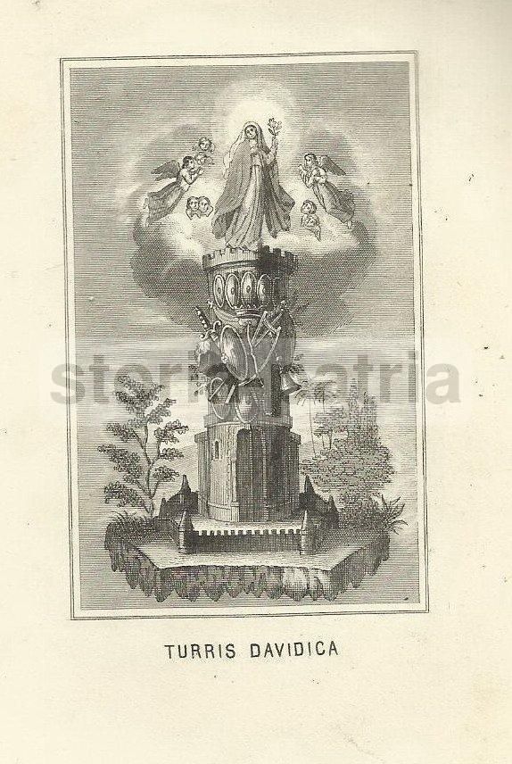 Antica Incisione Turris Davidica: Madonna E Torre Di David, 1880 Circa