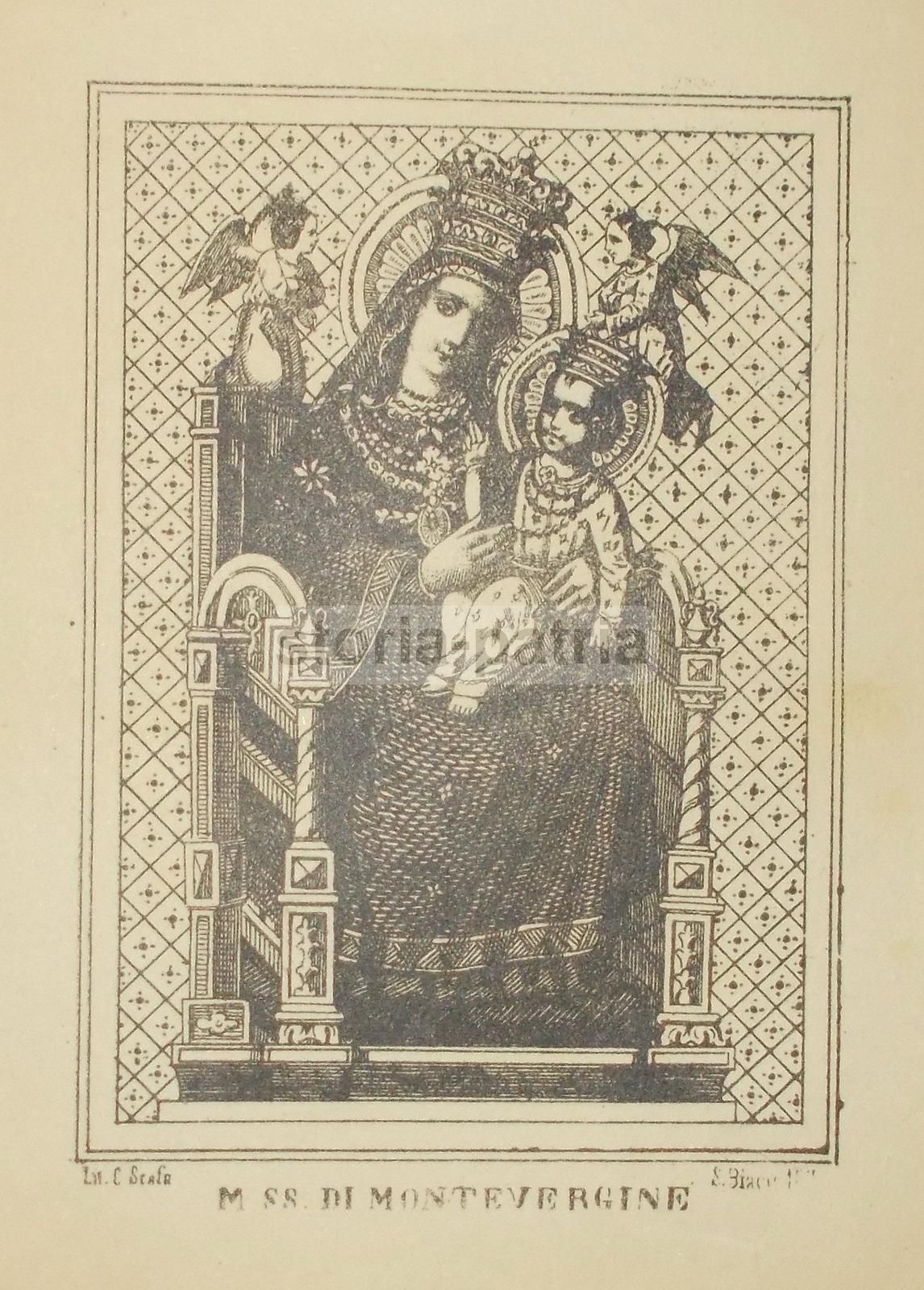 Litografia Madonna Di Montevergine, Avellino. Scafa, Napoli, XIX Secolo