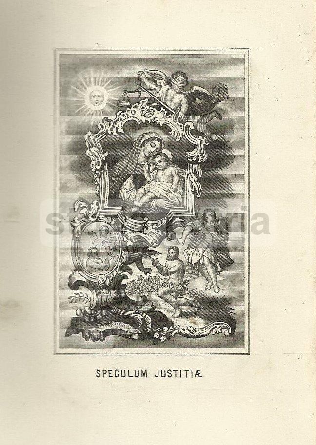 Incisione Madonna Con Bambino, Allegoria Della Giustizia, 1880