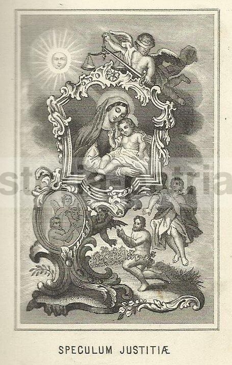 Incisione Madonna Con Bambino, Allegoria Della Giustizia, 1880