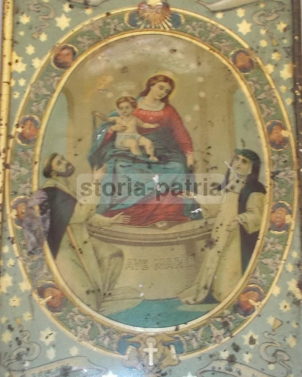 Antica Cromolitografia Madonna Del Rosario Di Pompei Su Latta Liberty