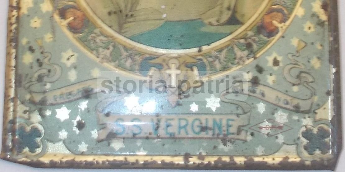 Antica Cromolitografia Madonna Del Rosario Di Pompei Su Latta Liberty