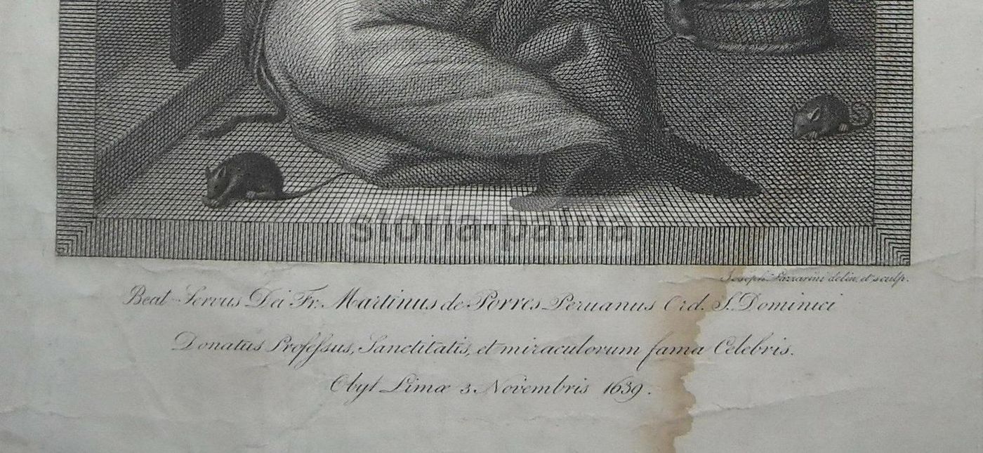 Incisione San Martino De Porres, Lima Perù, Lazzarini, 1830