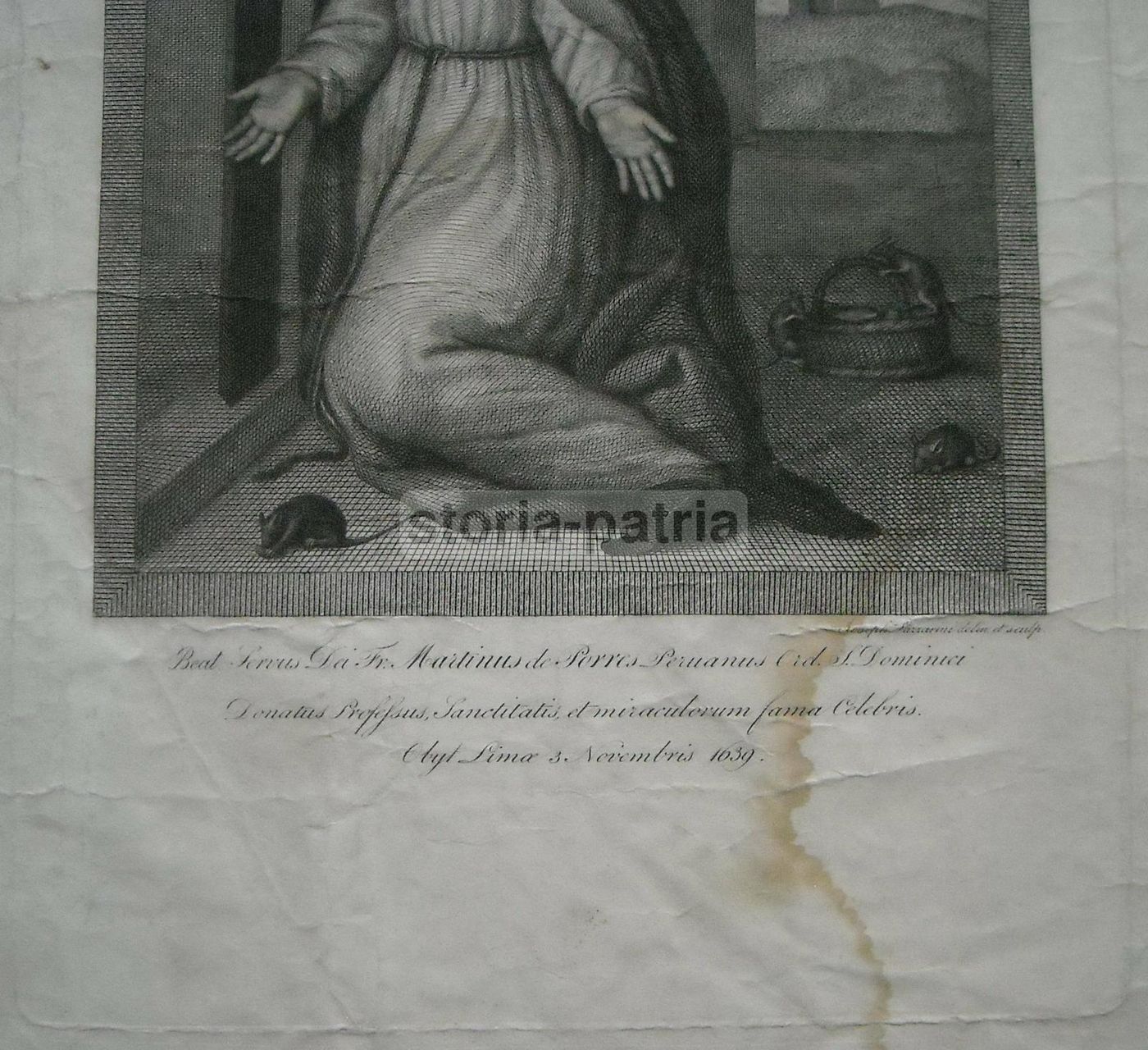 Incisione San Martino De Porres, Lima Perù, Lazzarini, 1830