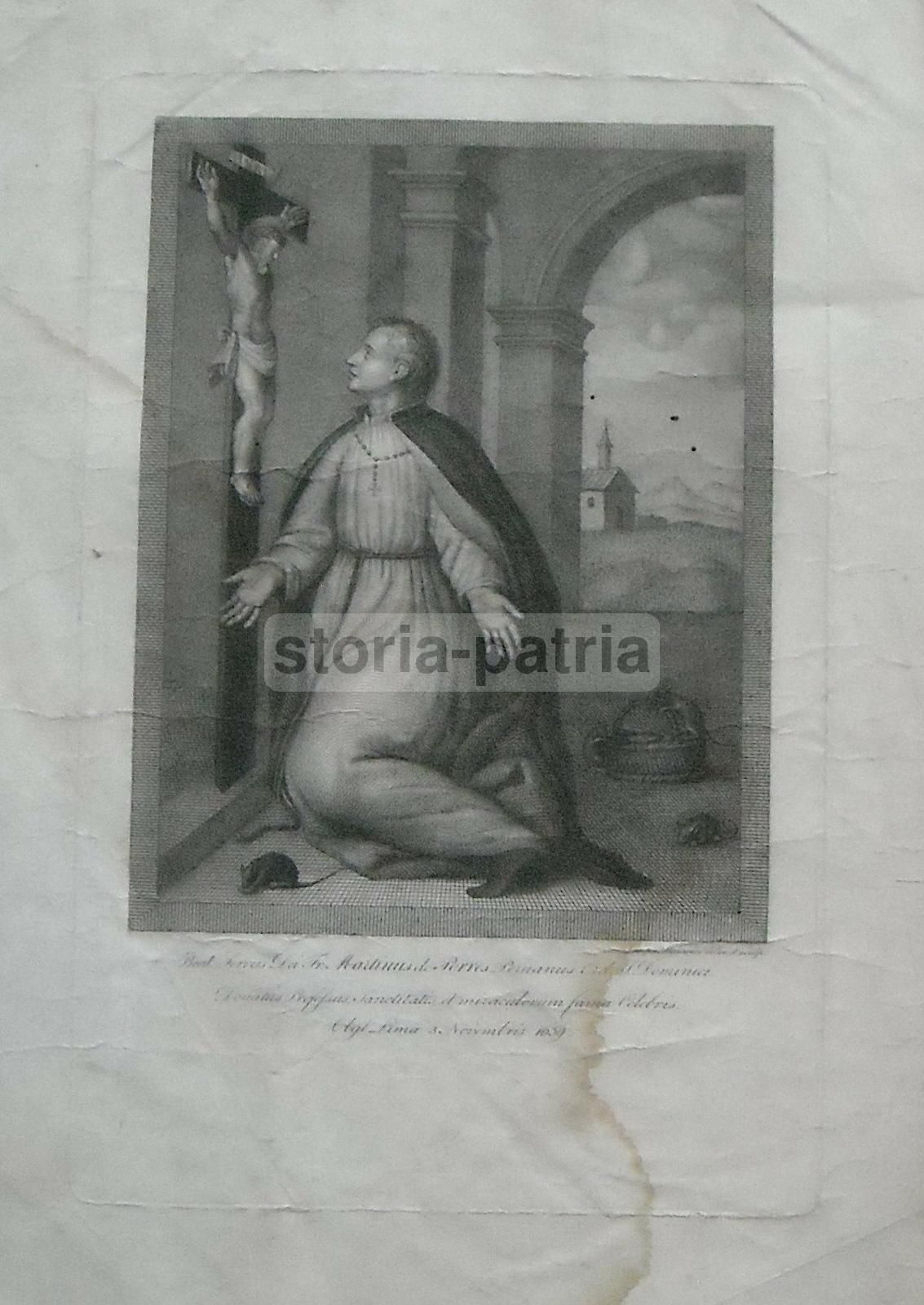 Incisione San Martino De Porres, Lima Perù, Lazzarini, 1830