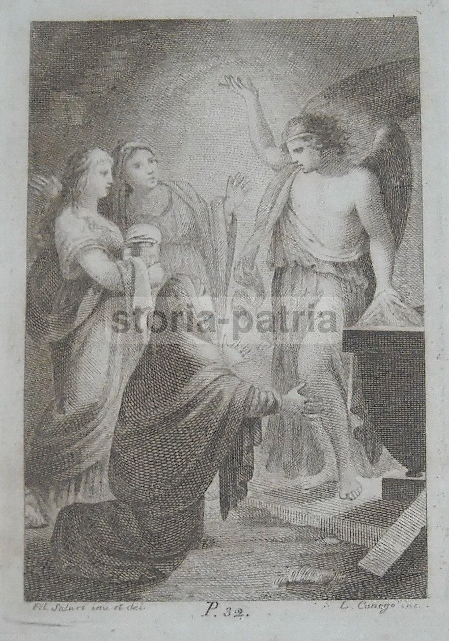 Engraving of the Annunciation, Neapolitan Devotional Production, Filippo Salari and L. Cunego, circa 1816