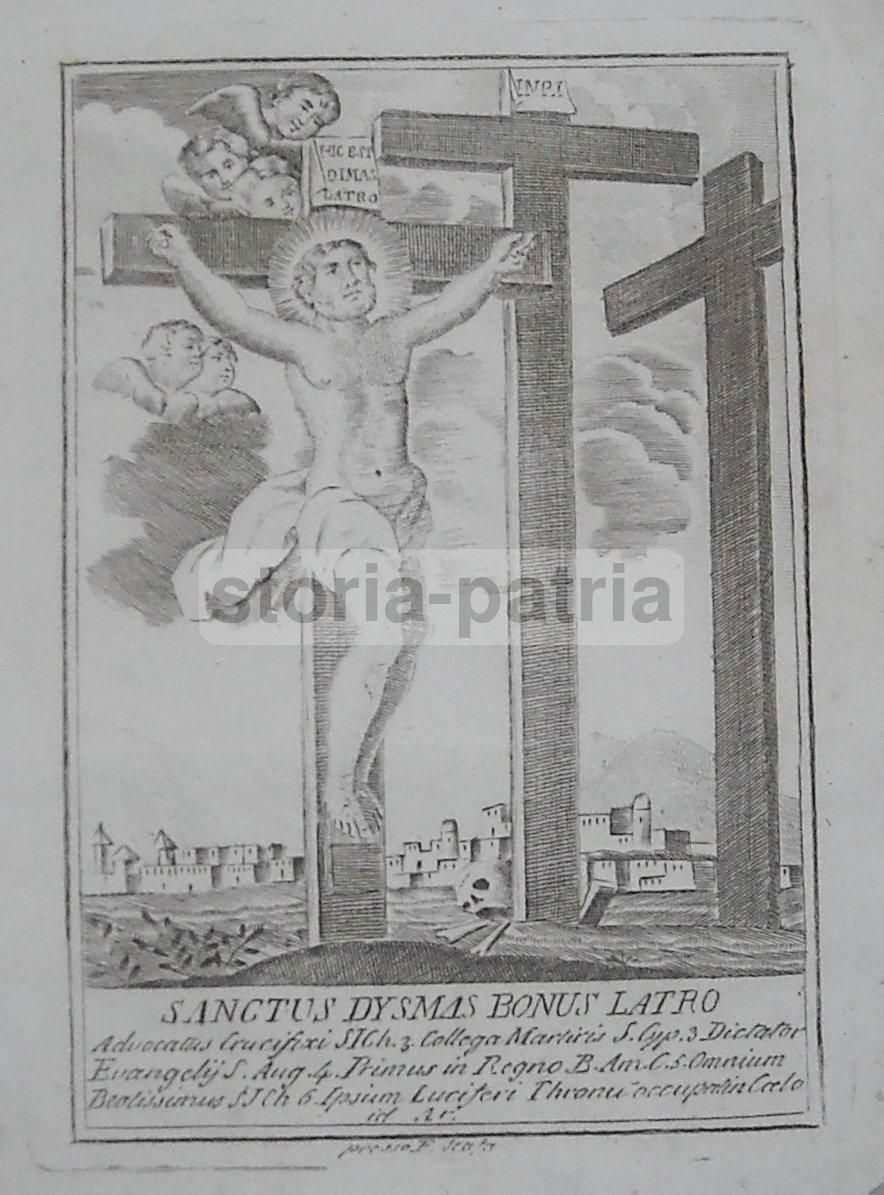 Stampa Devozionale Napoletana Crocifissione F. Scafa 1800