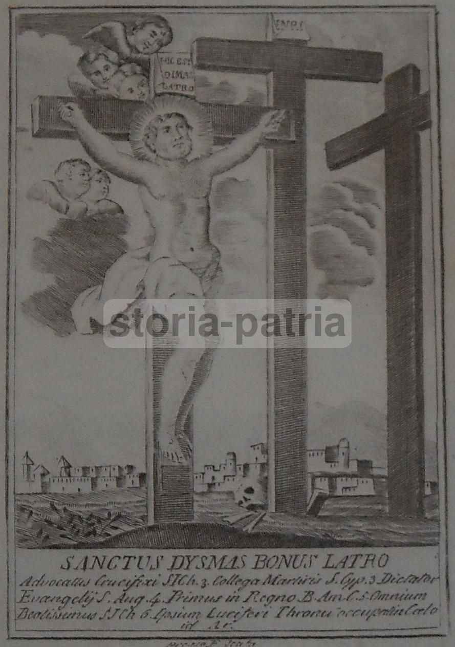 Stampa Devozionale Napoletana Crocifissione F. Scafa 1800