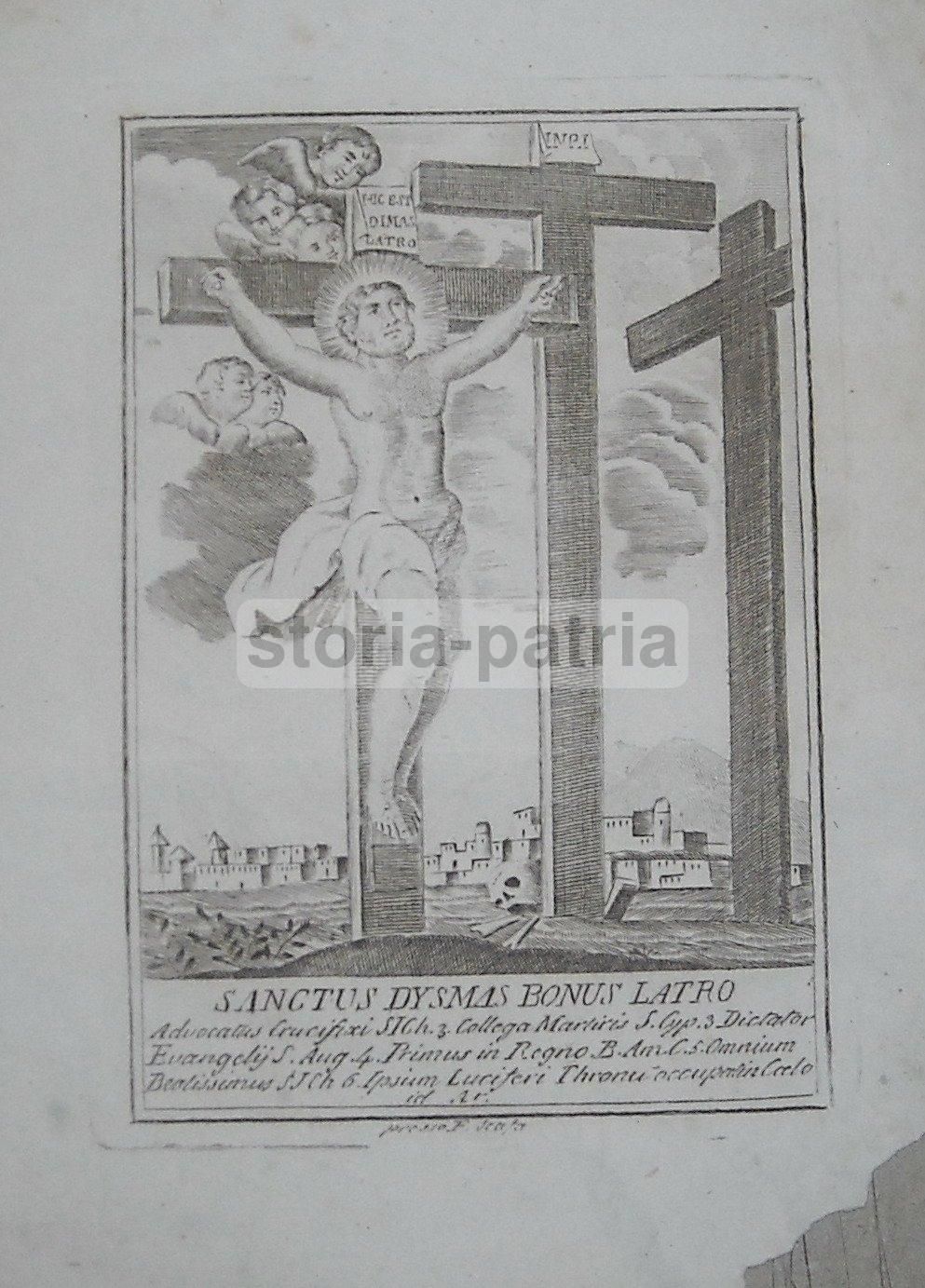 Stampa Devozionale Napoletana Crocifissione F. Scafa 1800