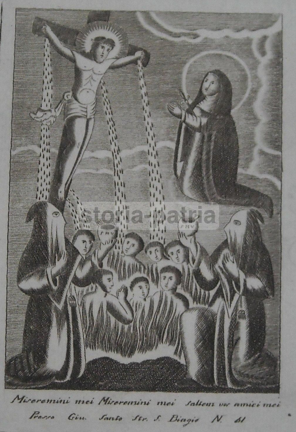 Stampa Devozionale Napoletana: Crocifissione Di Cristo, Santo Giuseppe
