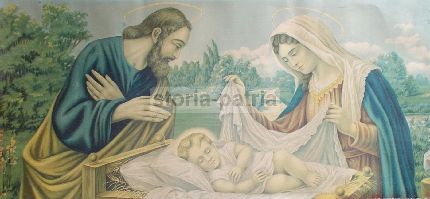 Stampa Sacra Famiglia: Gesù, Maria E Giuseppe. Cromolitografia, Anni '20