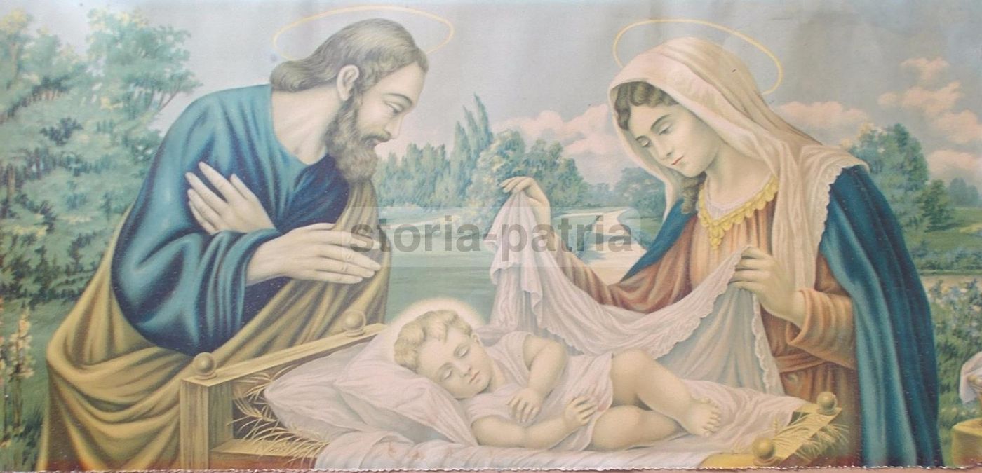 Stampa Sacra Famiglia: Gesù, Maria E Giuseppe. Cromolitografia, Anni '20