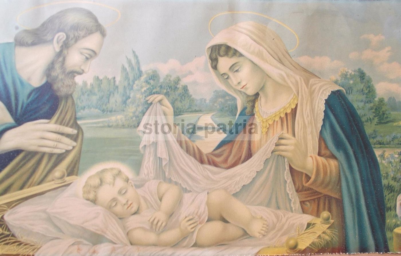 Stampa Sacra Famiglia: Gesù, Maria E Giuseppe. Cromolitografia, Anni '20