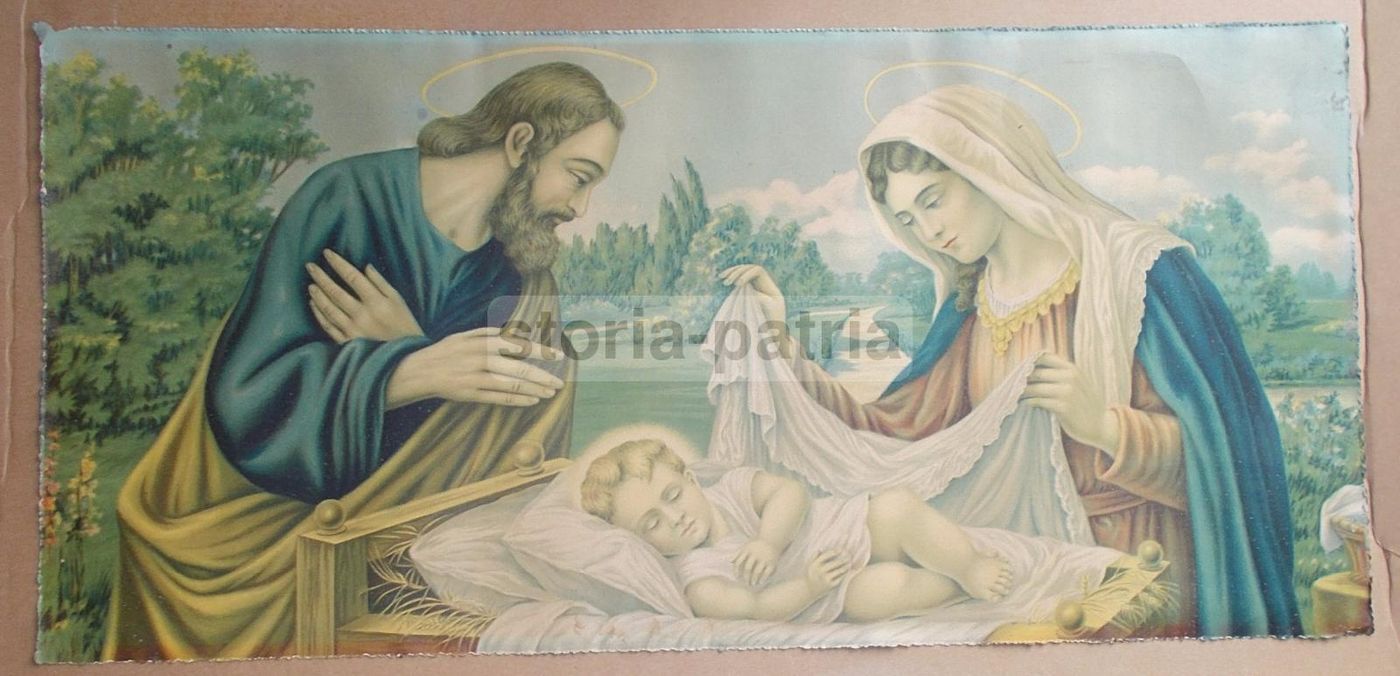 Stampa Sacra Famiglia: Gesù, Maria E Giuseppe. Cromolitografia, Anni '20