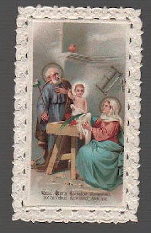 Santino Sacra Famiglia 1898, Milano. Cromolitografia Traforata.