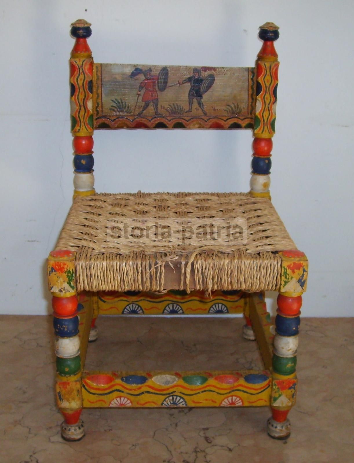 Sedia Impagliata Dipinta Siciliana, Arte Popolare Italiana, '900
