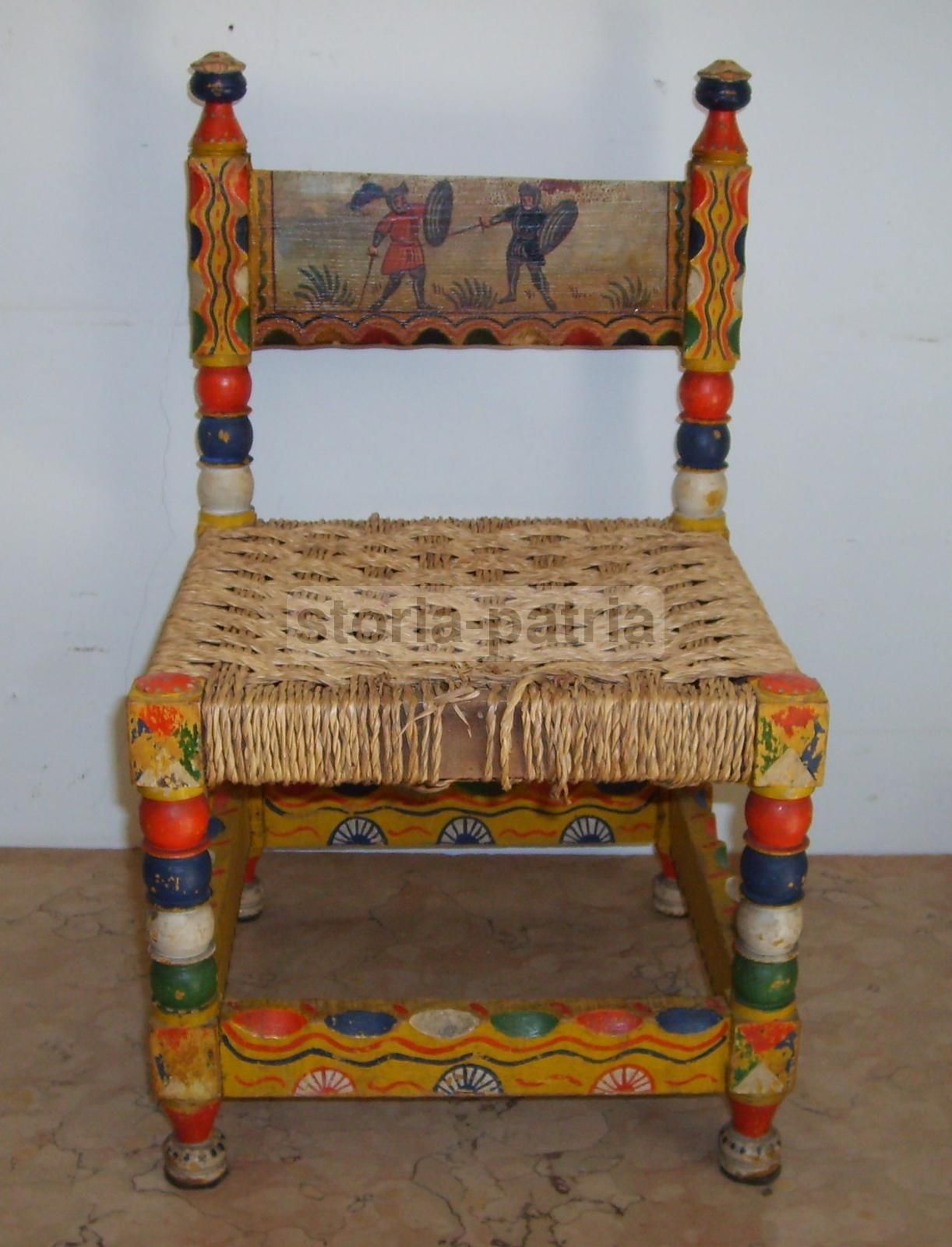 Sedia Impagliata Dipinta Siciliana, Arte Popolare Italiana, '900