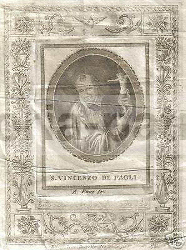 Stampa Devozionale San Vincenzo De Paoli, Apicella, Napoli, Metà XIX Secolo