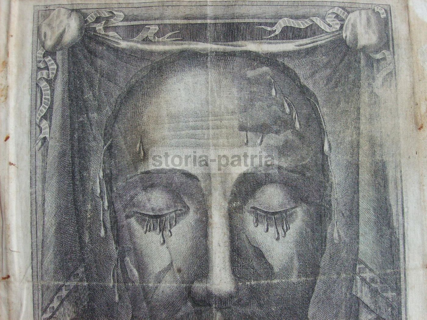 Antica Stampa Devozionale Del Volto Di Cristo, N. Banzo, 1879