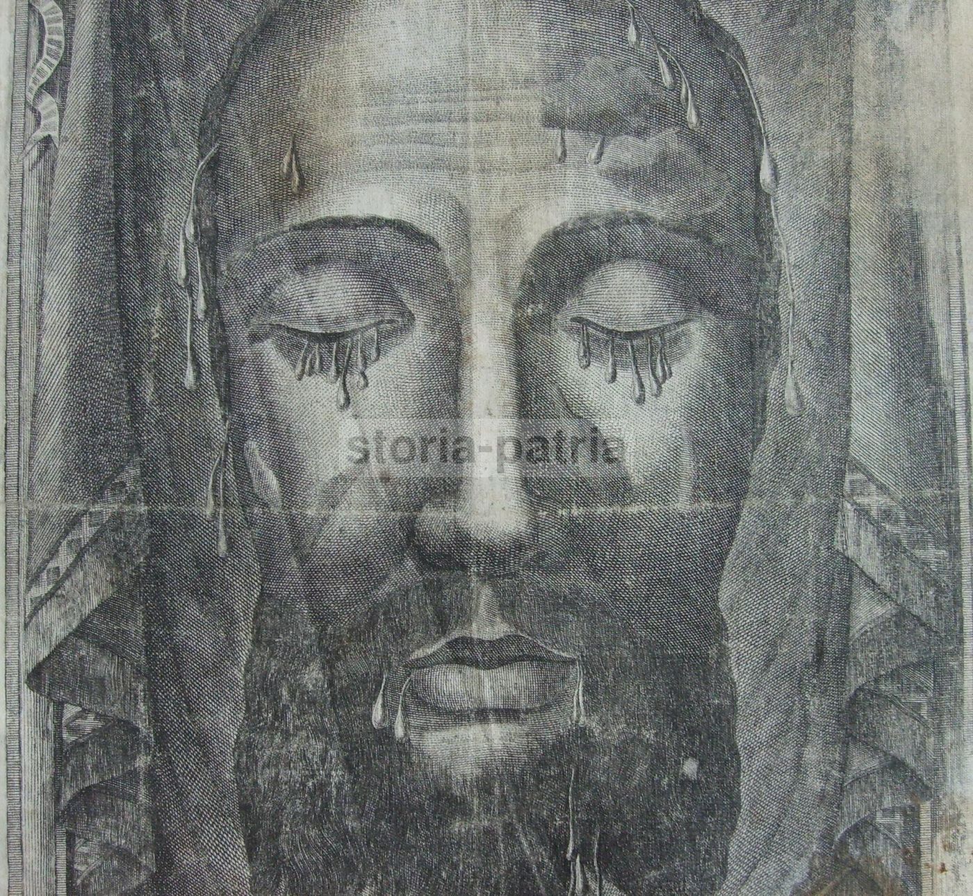 Antica Stampa Devozionale Del Volto Di Cristo, N. Banzo, 1879