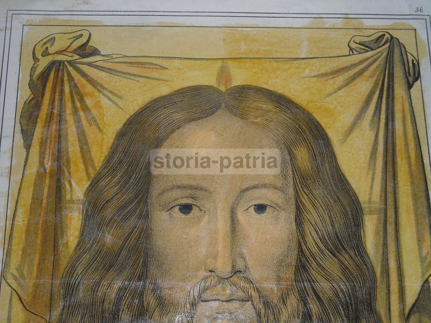 Stampa Devozionale Sacro Volto Di Cristo, Litografia Scafa, 1850 Circa