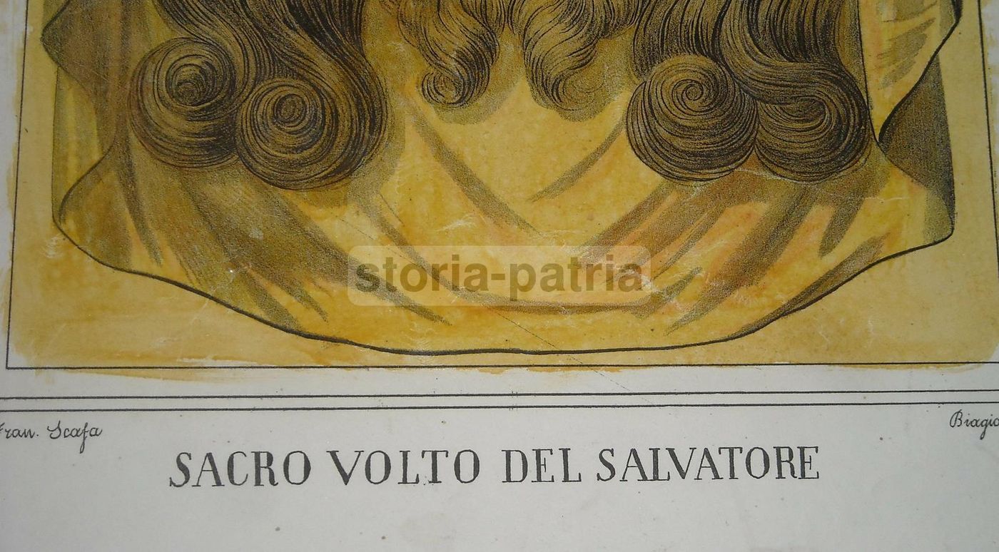 Stampa Devozionale Sacro Volto Di Cristo, Litografia Scafa, 1850 Circa
