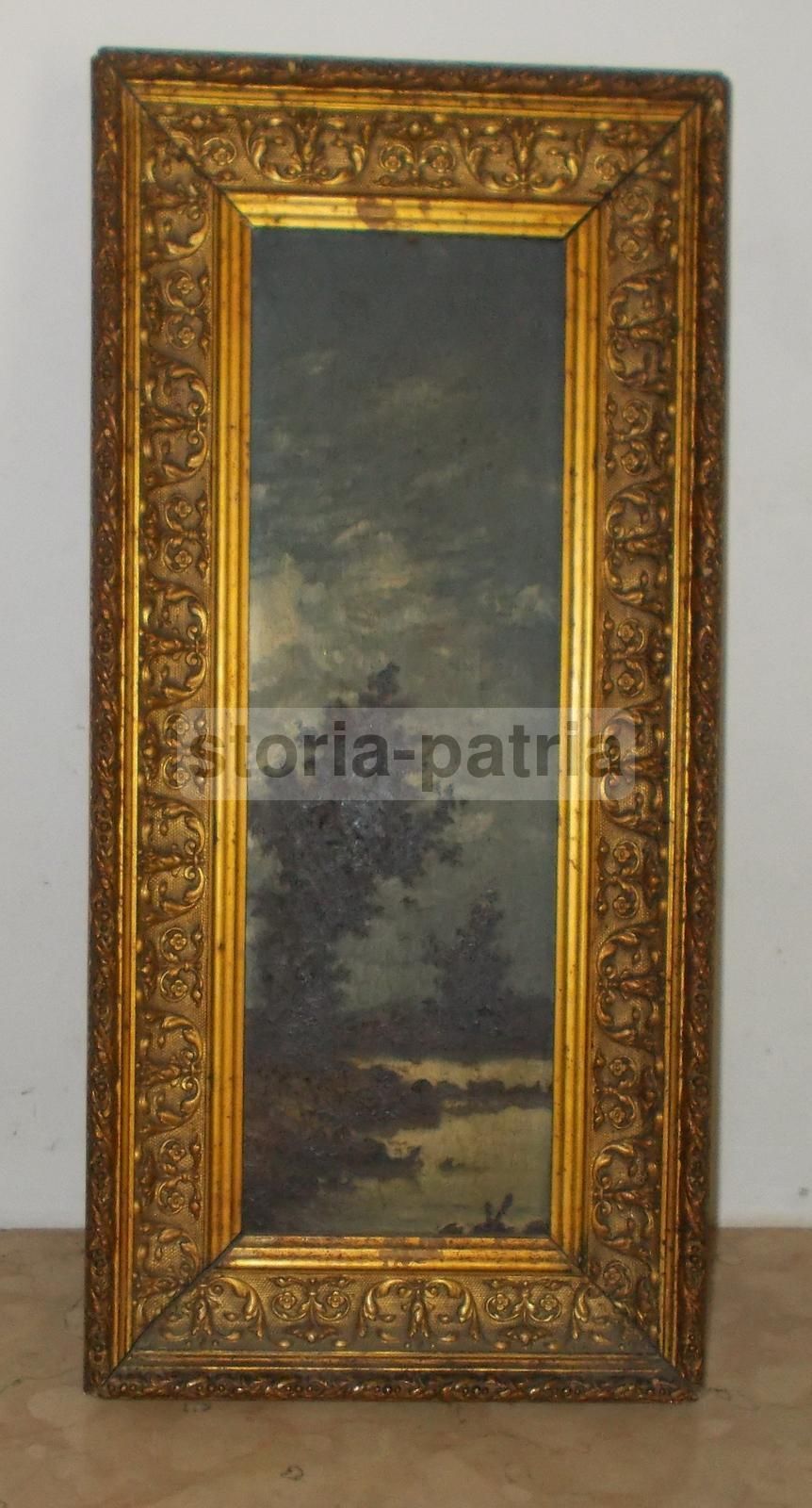 Antico Dipinto Paesaggio Campagna Romana, Olio Su Cartone, XIX Secolo