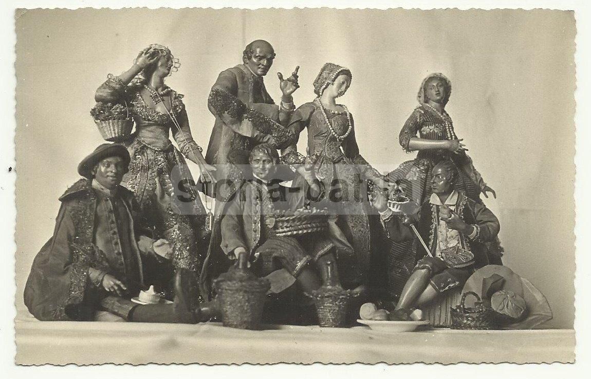 Antica Fotografia Di Gruppo Presepiale Napoletano Con Costumi Tipici