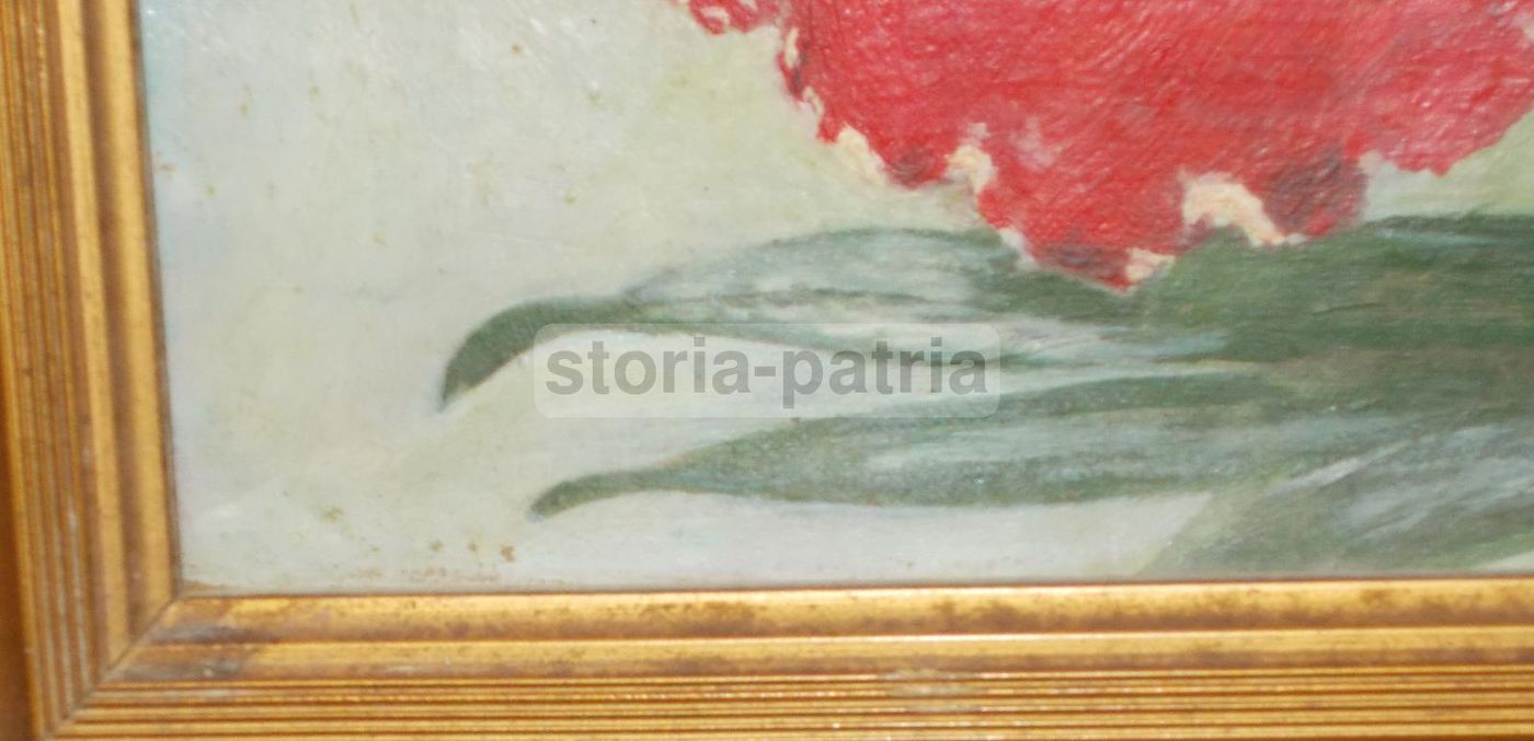 Dipinto Floreale Olio Su Tela, Puglia, Prima Metà Del '900