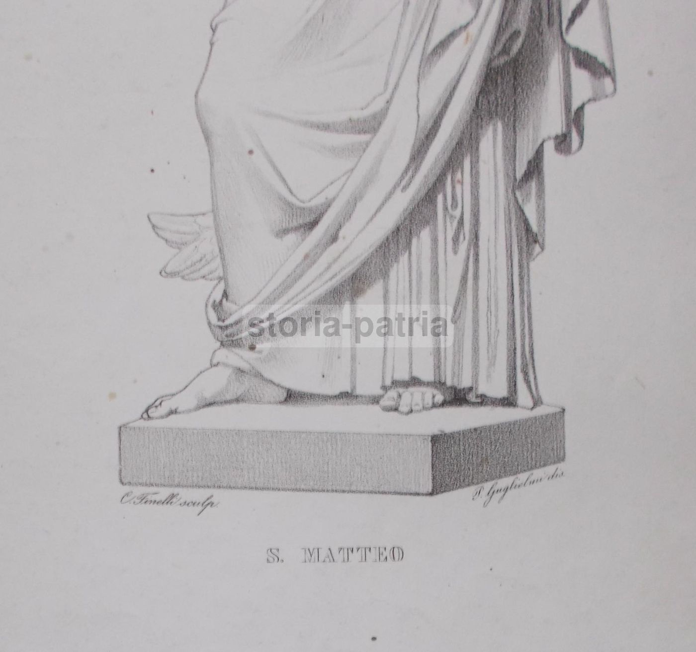 Stampa Antica Di San Matteo Dalla Scultura Di Carlo Finelli, 1850 Circa