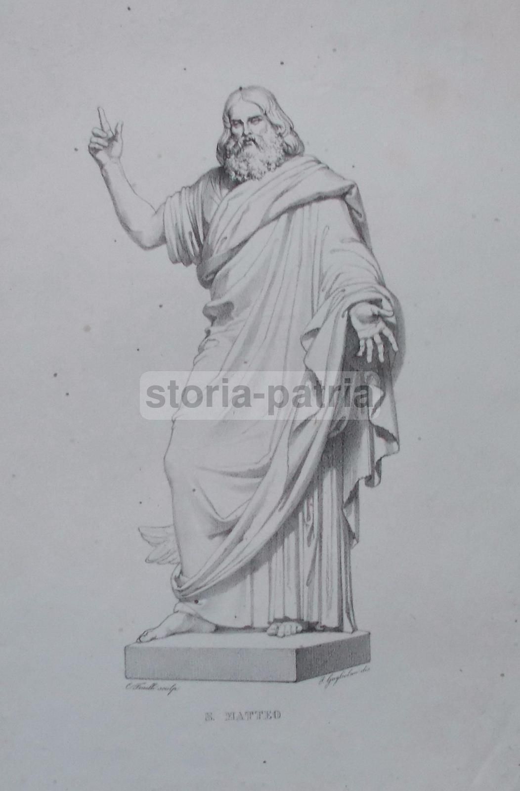 Stampa Antica Di San Matteo Dalla Scultura Di Carlo Finelli, 1850 Circa
