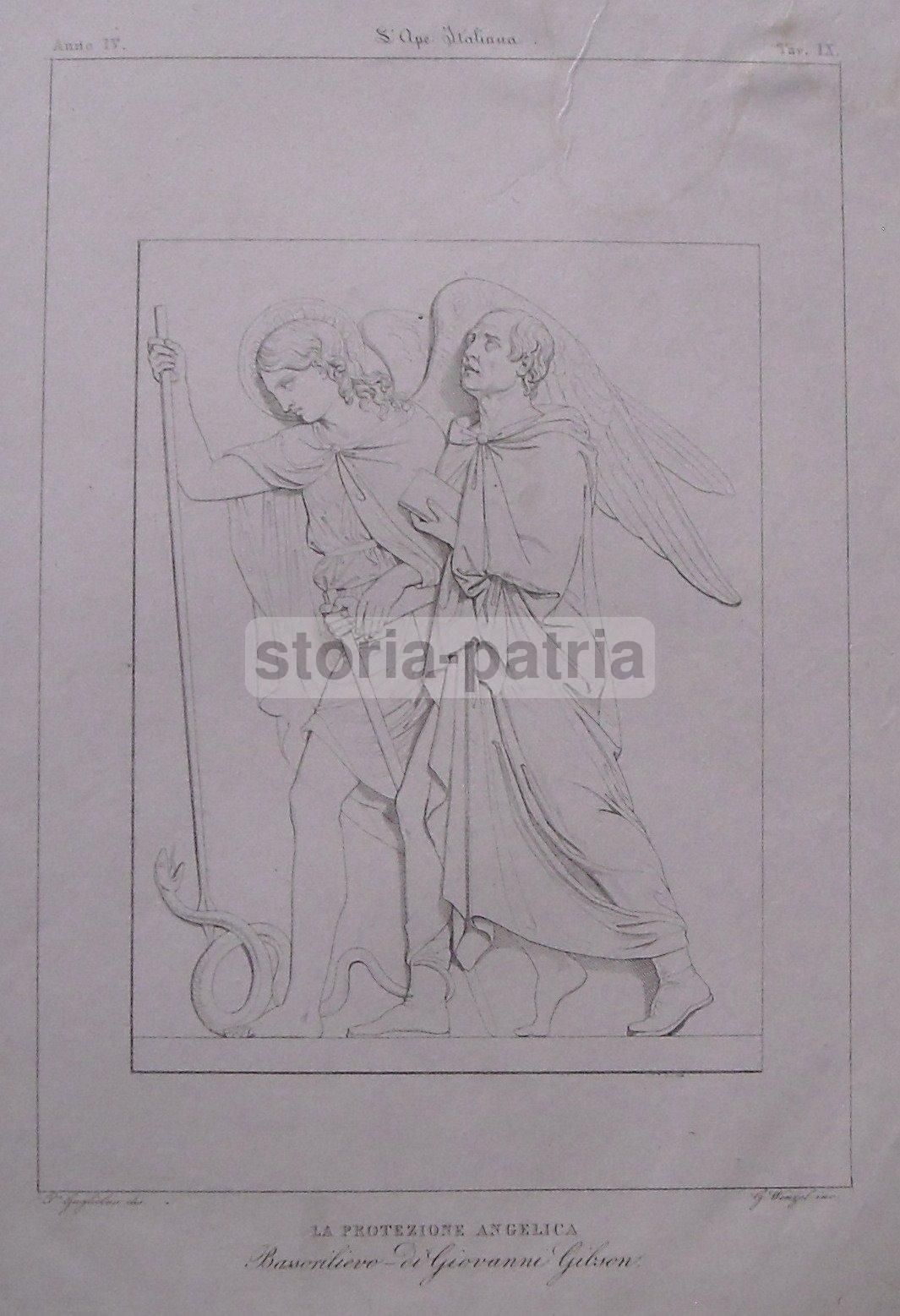 Bassorilievo Di John Gibson, Incisione Di G. Wenzel Su Disegno Di Guglielmi, Metà XIX Secolo