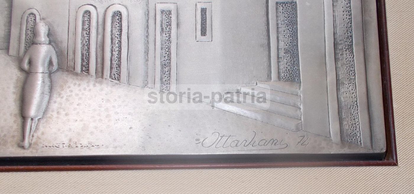 Pannello Argentato Veduta Paese Con Chiesa Ottaviani 1974 925