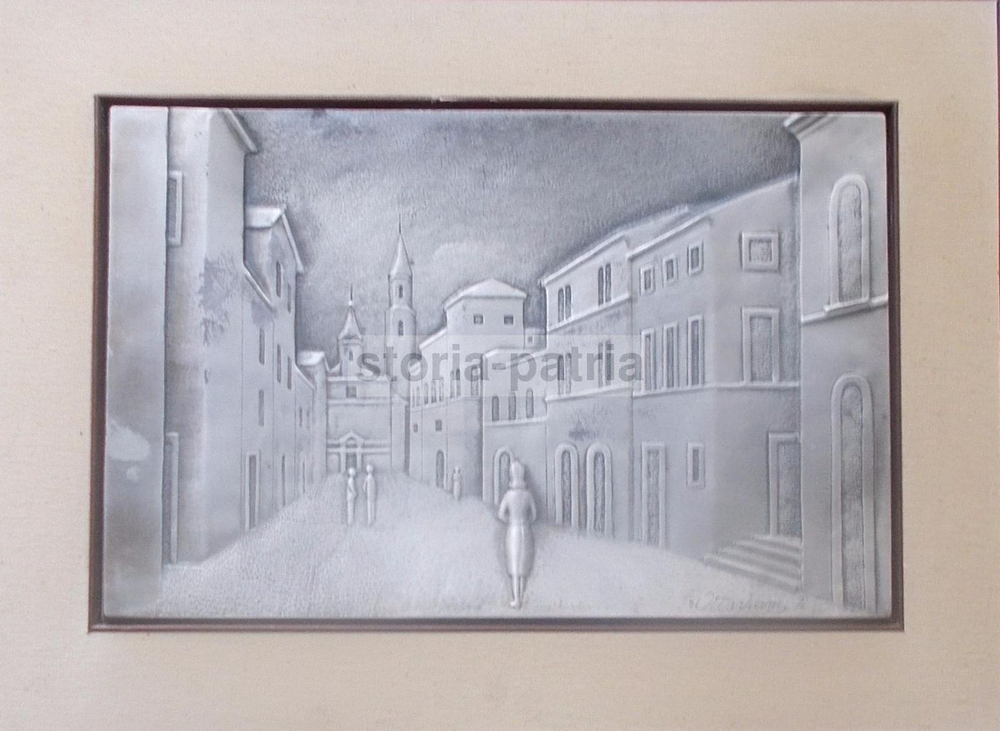 Pannello Argentato Con Veduta Di Paese E Chiesa, Ottaviani 1974